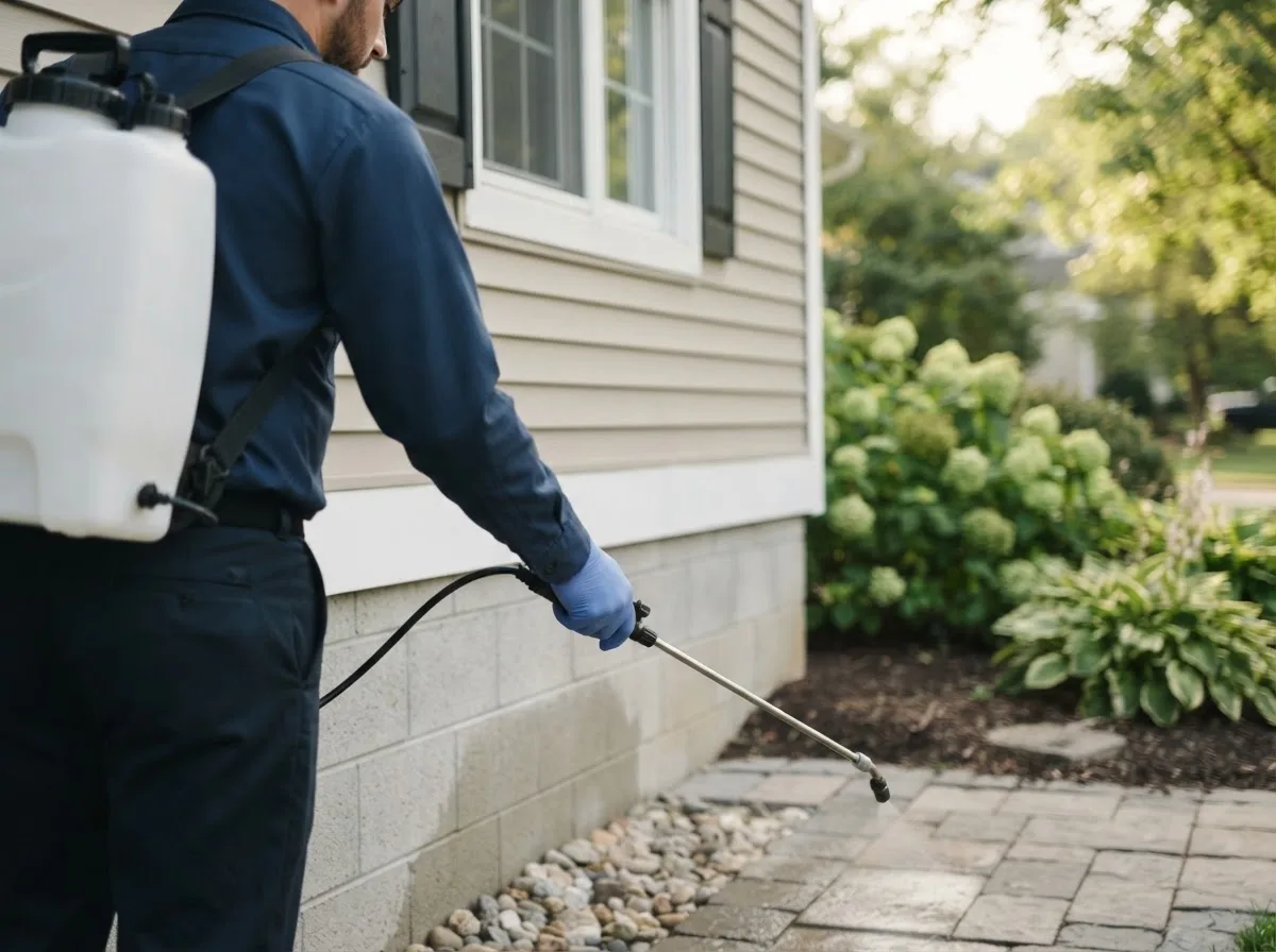 Pest control technician inspecting a home in Bayboro, NC